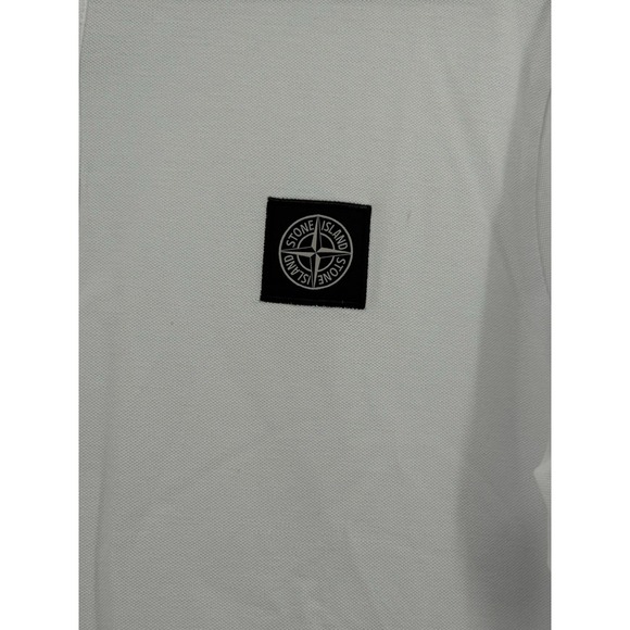 STONE ISLAND Logo - Appliquéd Stretch-Cotton Piqué Polo Shirt White‎ Size M - Picture 3 of 16